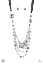 Load image into Gallery viewer, oak-sisters-jewelry-black-ribbon-and-dark-gray-pearls-blockbuster-paparazzi-accessories-by-lisa
