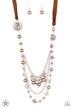 Load image into Gallery viewer, oak-sisters-jewelry-brown-ribbon-and-pearls-blockbuster-necklace-paparazzi-accessories-by-lisa