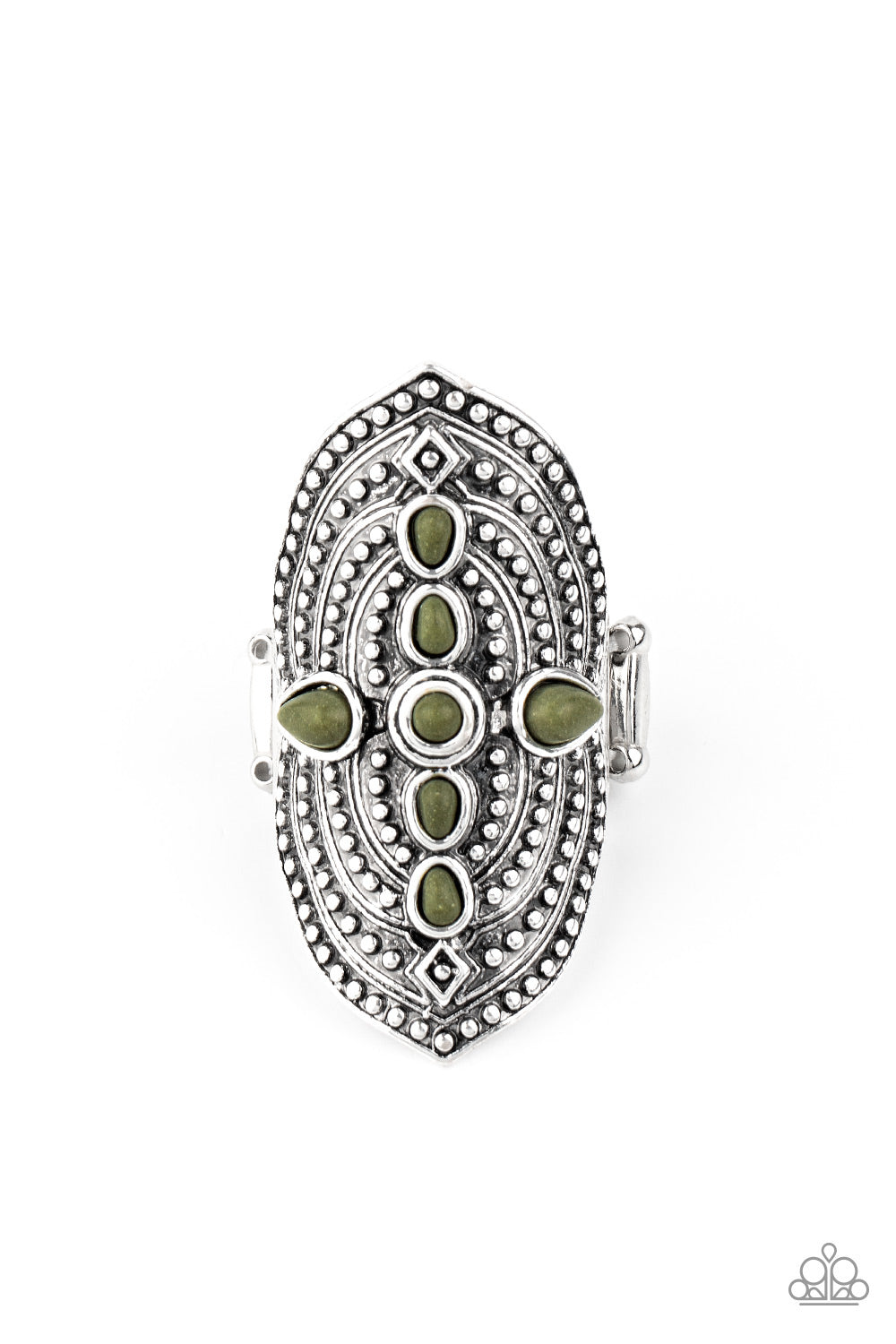 oak-sisters-jewelry-shield-in-place-green-ring-paparazzi-accessories-by-lisa