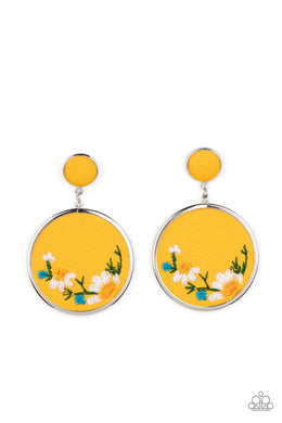 oak-sisters-jewelry-embroidered-gardens-yellow-post earrings-paparazzi-accessories-by-lisa